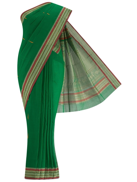 

Nalli Next Green & Gold-Toned Woven Design Zari Pure Cotton Saree