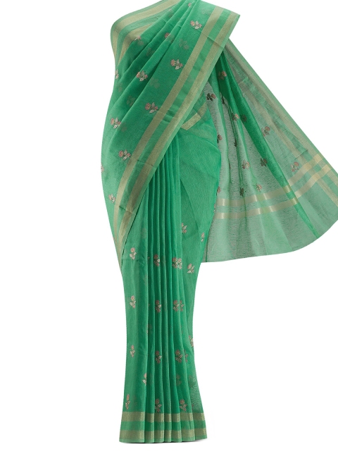 

Nalli Next Green & Gold-Toned Floral Zari Linen Blend Saree