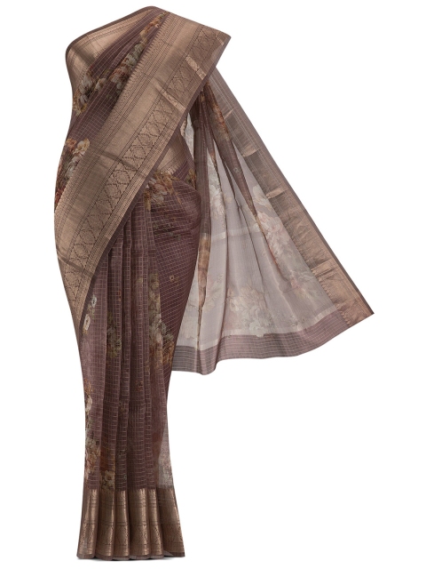 

Nalli Next Mauve & Gold-Toned Floral Zari Organza Saree