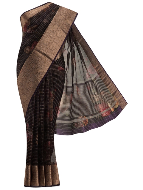 

Nalli Next Black & Gold-Toned Floral Organza Zari Saree