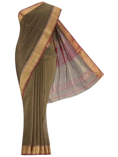 

Nalli Next Green & Maroon Striped Zari Silk Cotton Saree