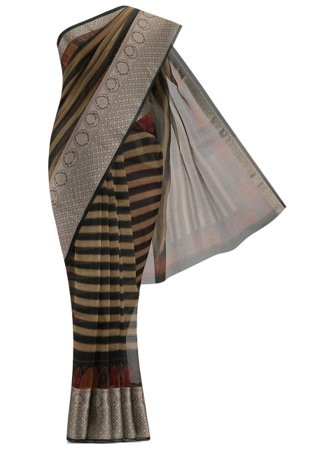 

Nalli Next Green & Beige Striped Zari Organza Saree