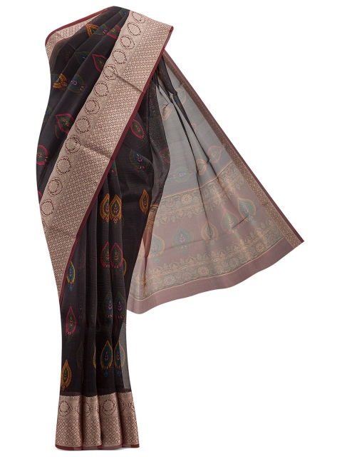 

Nalli Next Black & Gold-Toned Floral Zari Organza Saree