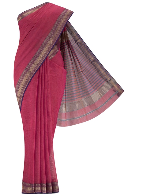 

Nalli Next Red & Blue Striped Zari Silk Cotton Maheshwari Saree