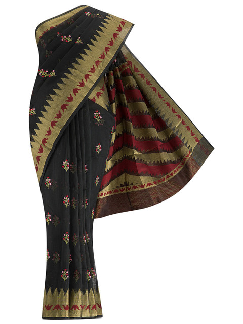 

Nalli Next Black & Gold-Toned Floral Zari Pure Cotton Kota Saree