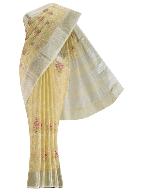 

Nalli Next Yellow & Pink Embellished Zari Pure Cotton Saree