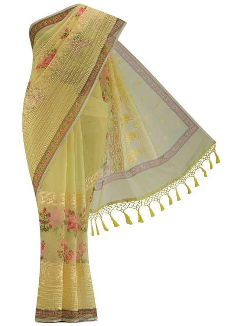 

Nalli Next Yellow & Pink Floral Organza Saree