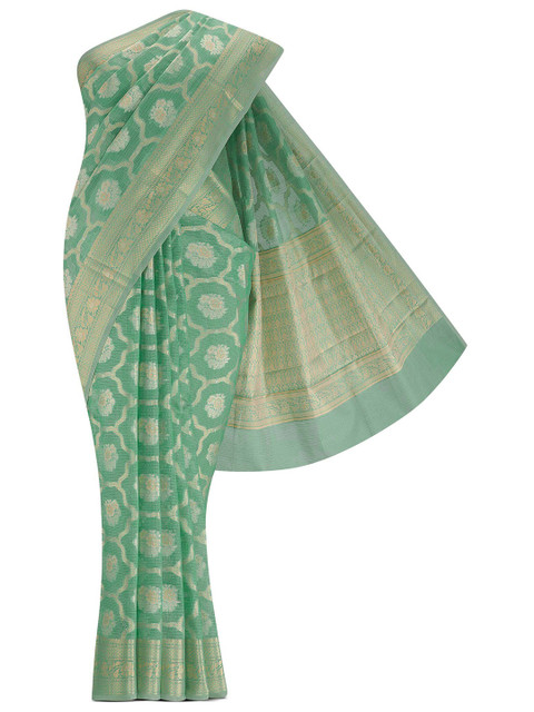 

Nalli Next Women Green & Gold-Toned Woven Design Zari Pure Cotton Saree