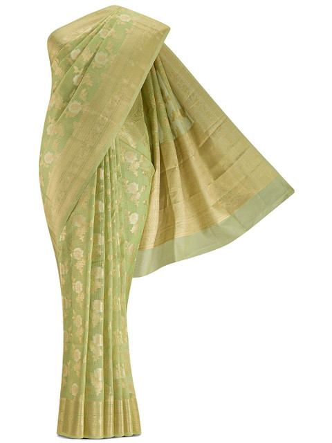 

Nalli Next Green & Gold-Toned Woven Design Zari Pure Cotton Saree