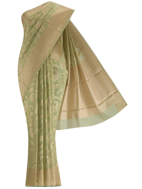 

Nalli Next Green & Gold-Toned Woven Design Zari Pure Cotton Saree