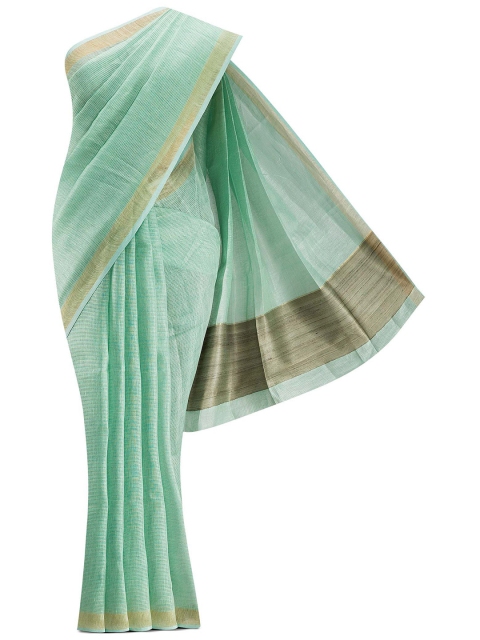 

Nalli Next Green & Gold-Toned Striped Zari Pure Cotton Saree