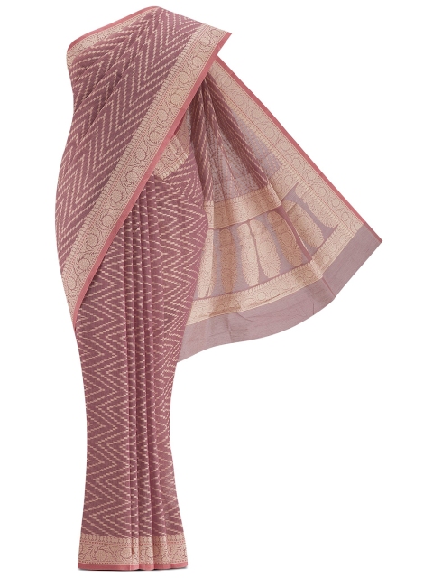 

Nalli Next Mauve & Gold-Toned Striped Pure Cotton Saree