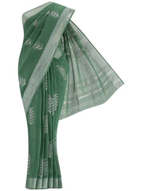 

Nalli Next Women Peach-Coloured Striped Linen Blend Saree, Green