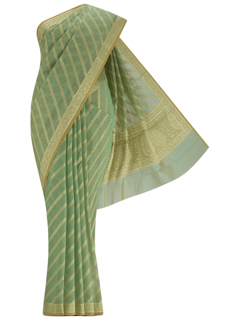 

Nalli Next Green & Gold-Toned Striped Pure Cotton Saree