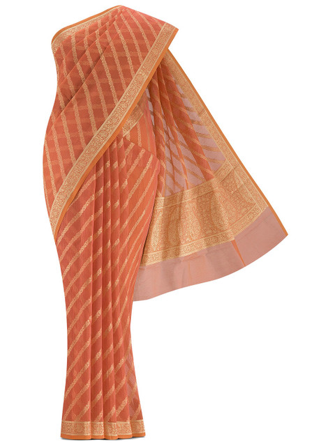

Nalli Next Women Orange & Gold-Toned Striped Pure Cotton Kota Saree