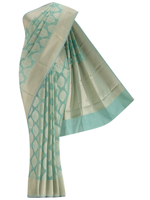 

Nalli Next Women Navy Blue & Gold-Toned Solid Silk Cotton Maheshwari Saree, Green