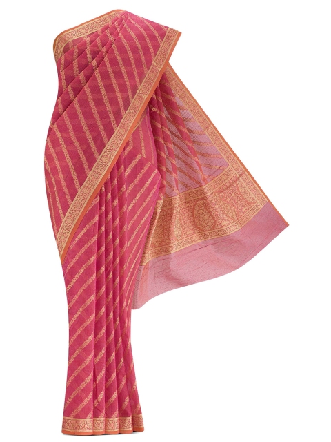 

Nalli Next Women Pink Striped Pure Cotton Kota Saree