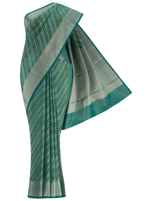 

Nalli Next Teal Blue & Silver-Toned Striped Pure Cotton Kota Saree