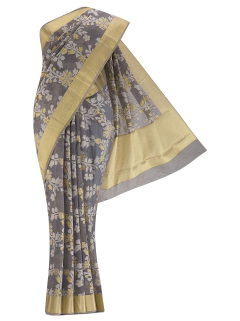 

Nalli Next Grey & Gold-Toned Floral Zari Kota Pure Cotton Saree