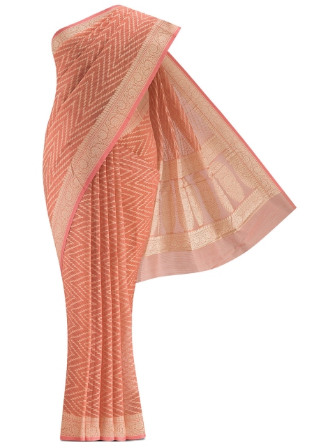 

Nalli Next Peach-Coloured & Beige Printed Pure Cotton Saree