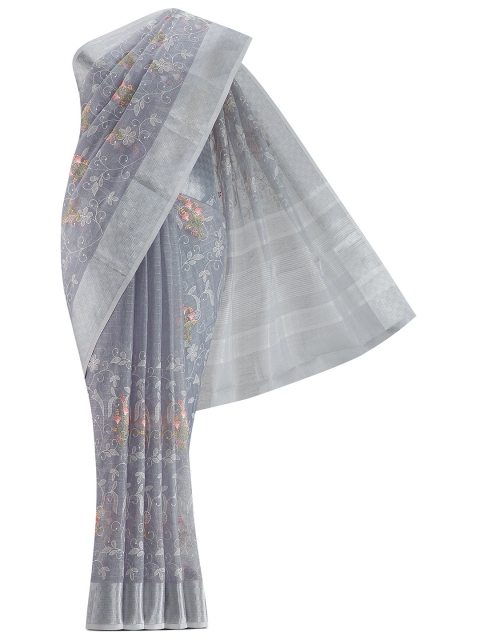 

Nalli Next Grey Floral Embroidered Pure Cotton Saree