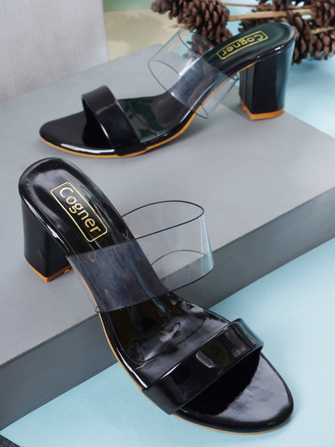 

Cogner Black Party Block Sandals with Bows