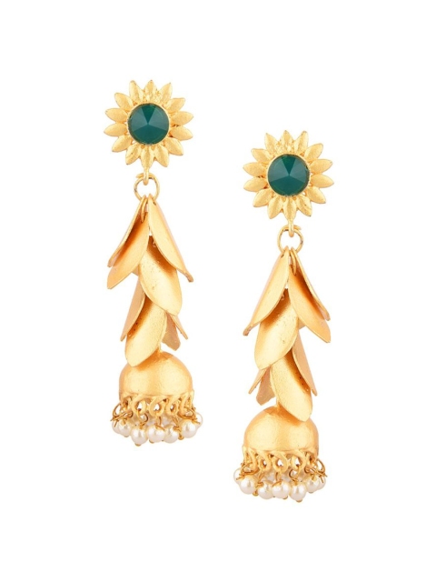 

Efulgenz Gold-Toned & Green Dome Shaped Jhumkas Earrings