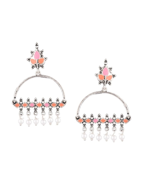 

Efulgenz Women Silver-Toned & Pink Classic Drop Earrings