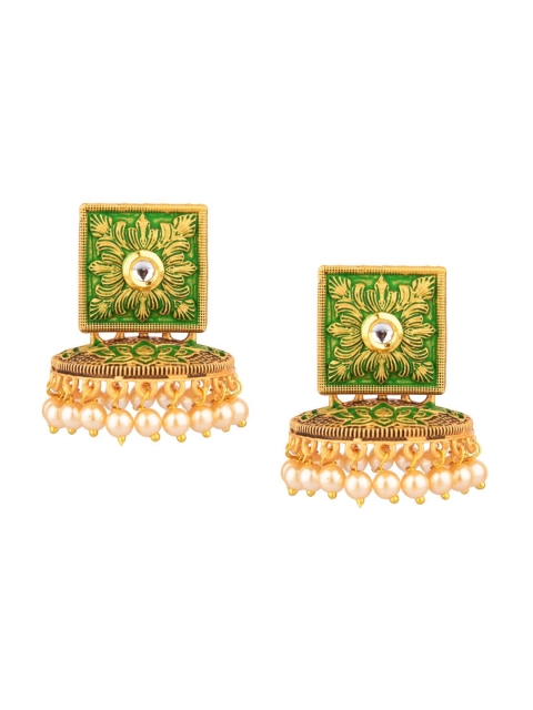 

Efulgenz Green & Gold-Toned Square Jhumkas Earrings