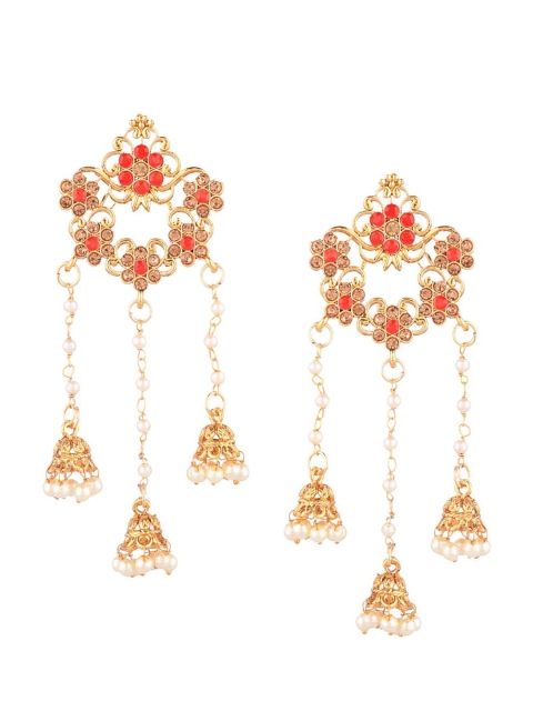 

Efulgenz Antique Handmade Boho Red & Gold-Toned Floral Drop Earrings