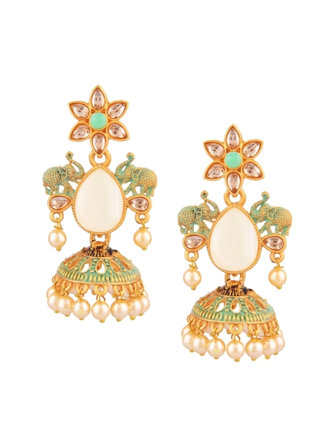 

Efulgenz Green Animal Shaped Antique designer floral dangling style jhumka Earrings