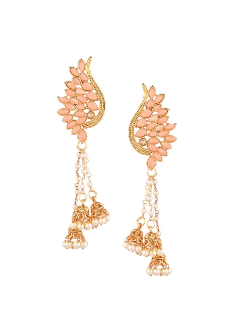 

Efulgenz Peach-Coloured Leaf Shaped Drop Earrings