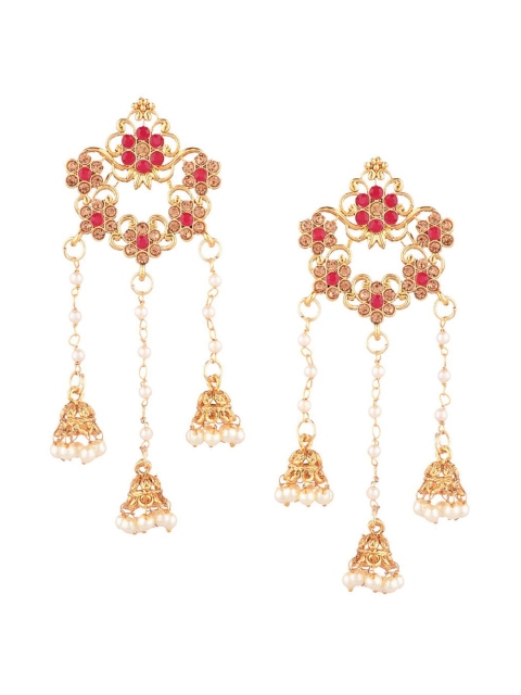 

Efulgenz Pink & Gold Plated Floral Jhumkas Earrings