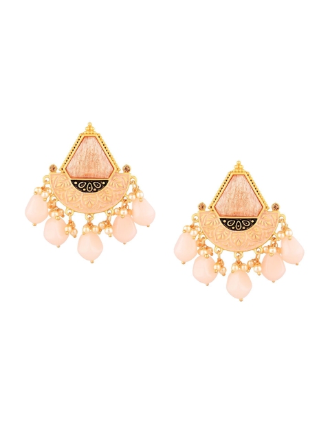 

Efulgenz Peach-Coloured Triangular Drop Earrings