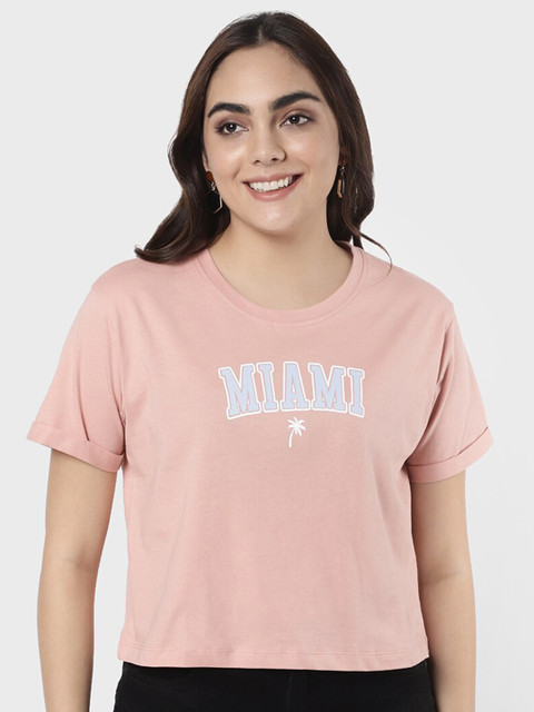 

R&B Women Pink Typography Printed T-shirt