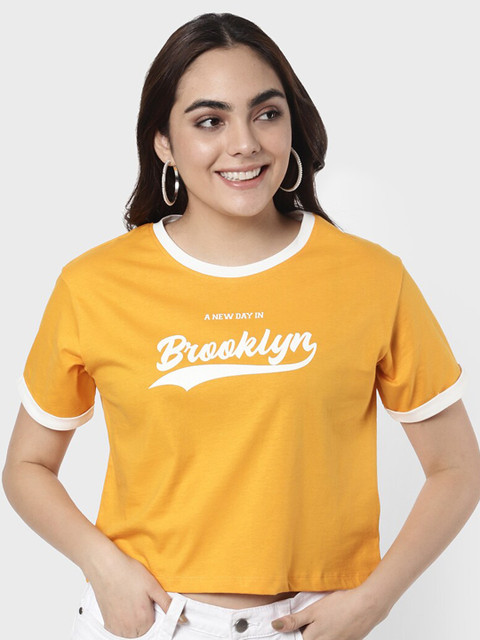 

R&B Women Yellow Typography Printed Cotton T-shirt