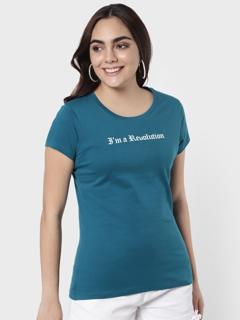 

R&B Women Blue Round Neck T-shirt