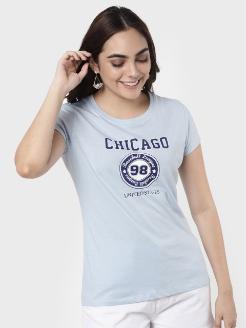 

R&B Women Blue Typography Printed T-shirt
