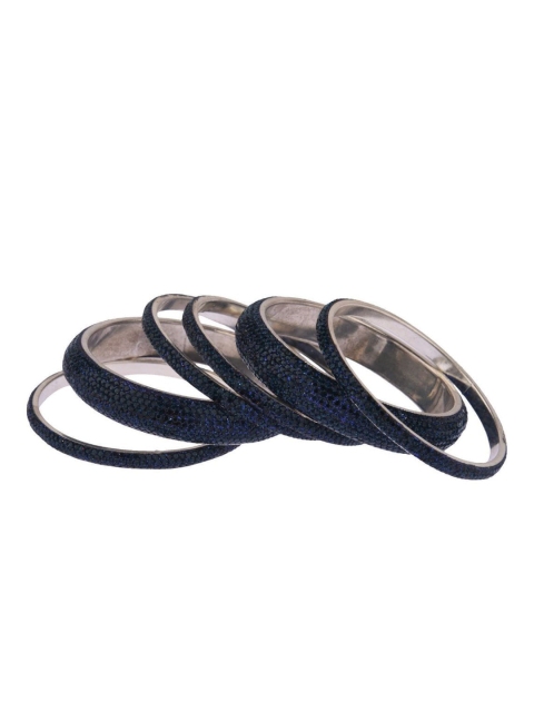 

Efulgenz Set Of 6 Navy-Blue Crystals-Studded Bangles