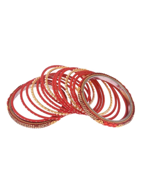 

Efulgenz Set Of 34 Red & Gold Toned White Crystal Studded Bangle