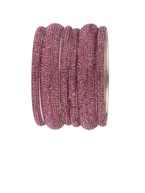 

Efulgenz Women Set Of 6 Silver-Toned Pink Crystal Studded Bangle Set