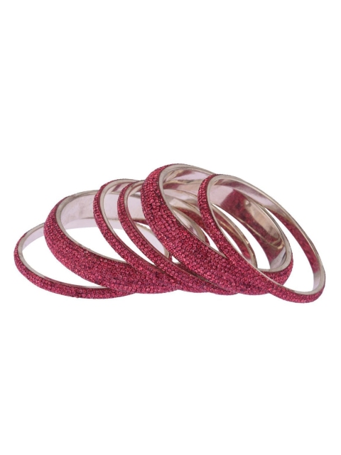 

Efulgenz Women Set Of 6 Magenta Studded Bangles