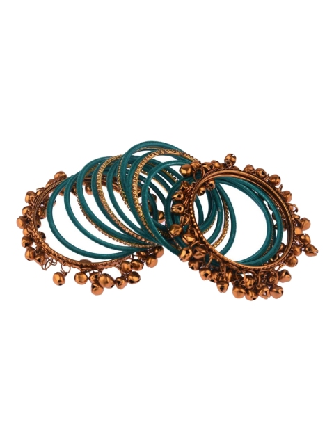 

Efulgenz Green 38 Pcs Velvet Crystal Bell Charm Bangle Set
