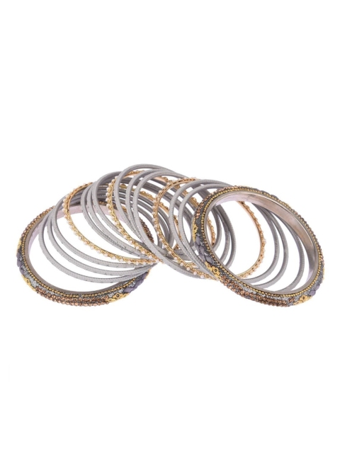 

Efulgenz A Set Of 34 Silver-Toned Grey Crystal Studded Bangle