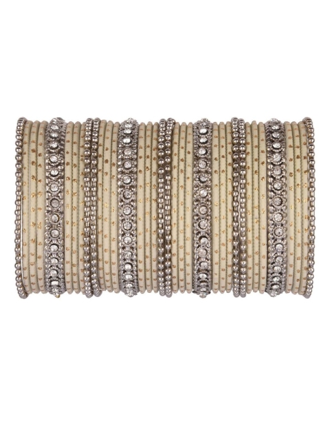 

Efulgenz Women 36 Pieces Off White & Gold-Toned Crystal Classic Fashion Bangle Set