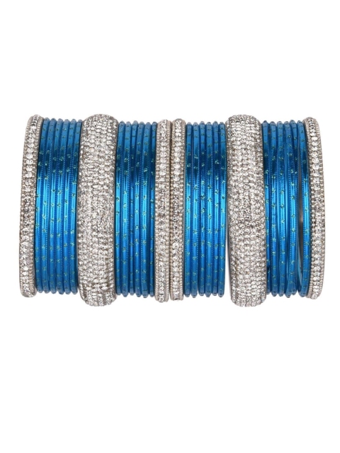 

Efulgenz Women 30 Pieces Blue & White Crystal Metal Classic Fashion Bangle Set