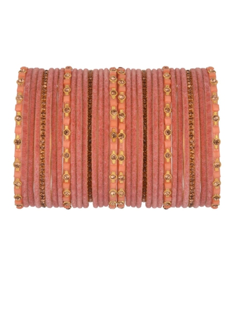 

Efulgenz Peach-Colored Crystal-Studded Antique Bangle, Gold
