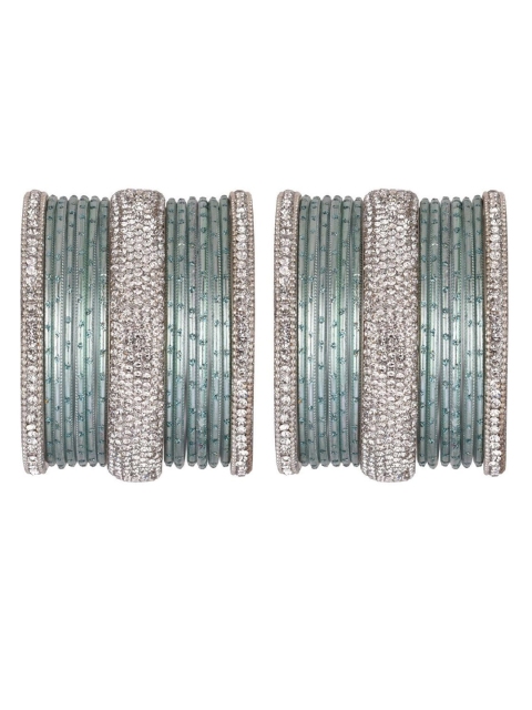 

Efulgenz Women Set of 2 Green Crystal Metal Bangles