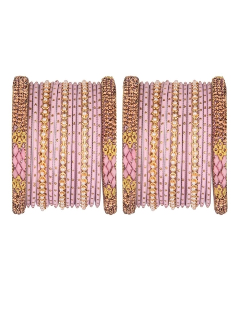 

Efulgenz Set Of 34 Pink & White Crystal Studded Bangle