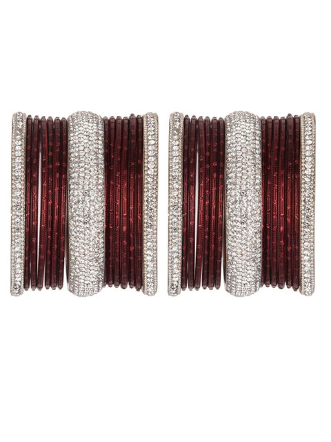 

Efulgenz Set Of 30 Silver-Toned & Red Crystal Bangles
